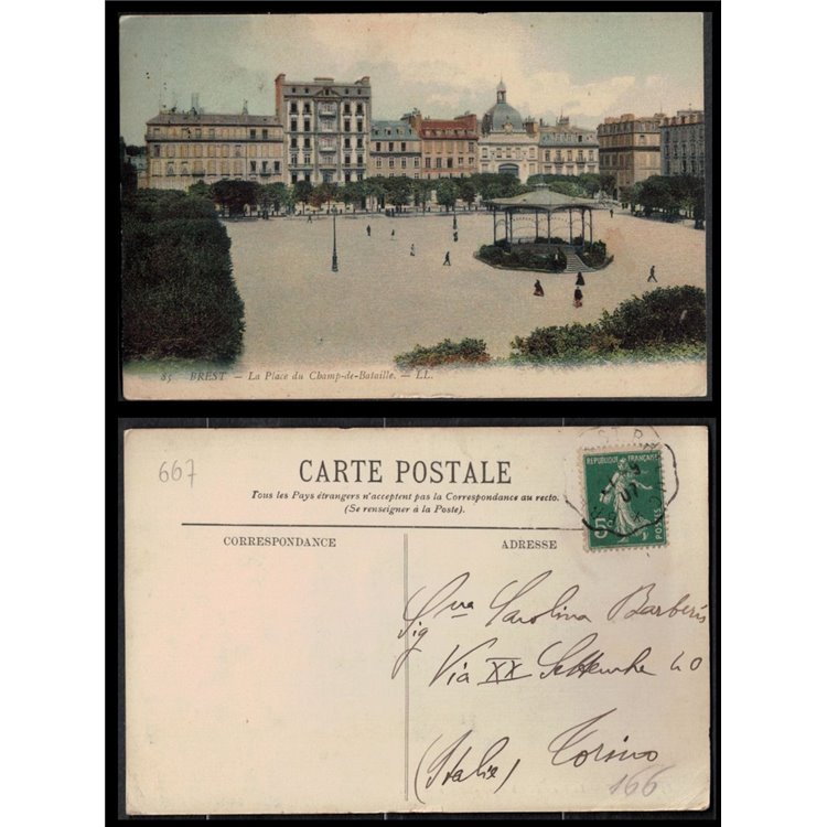 FRANCE 1907 POSTAL CARD BREST LA PLACE DU CHAMP DE BATAILLE