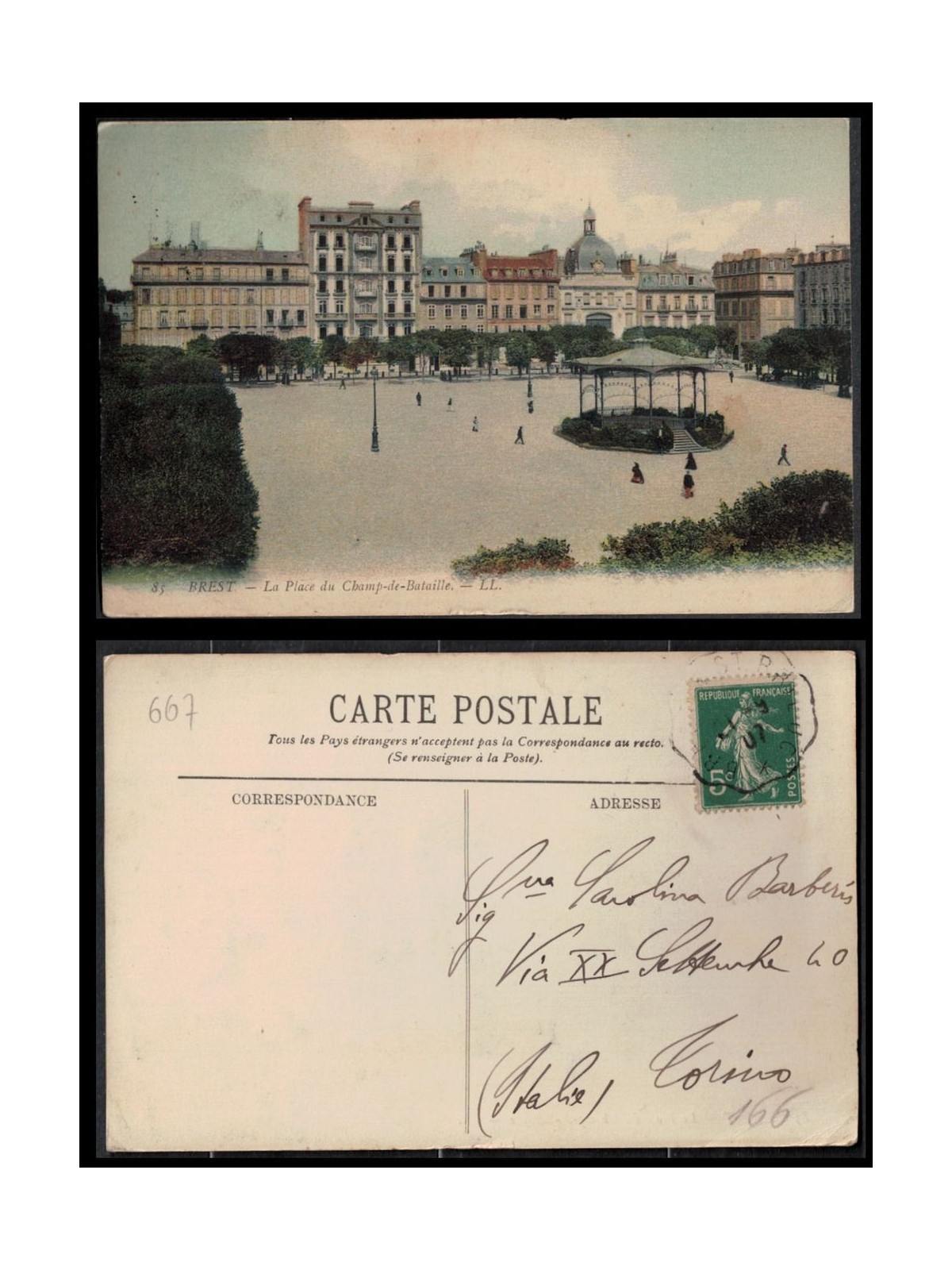 FRANCE 1907 POSTAL CARD BREST LA PLACE DU CHAMP DE BATAILLE