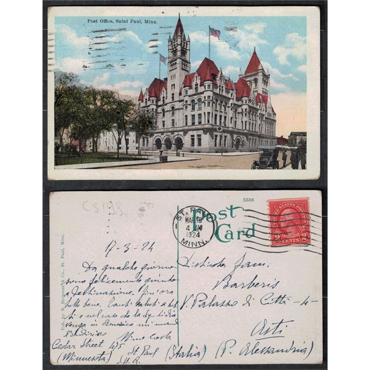 USA 1924 CARTOLINA VIAGGIATA SAINT PAUL MINNESOTA