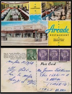 USA 1958 POSTAL CARD Arcade Restaurant (Memphis, Tennessee)