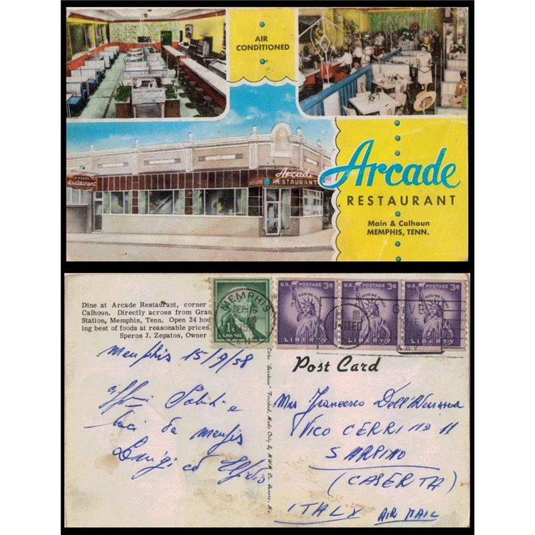 USA 1958 CARTOLINA VIAGGIATA Arcade Restaurant (Memphis, Tennessee)