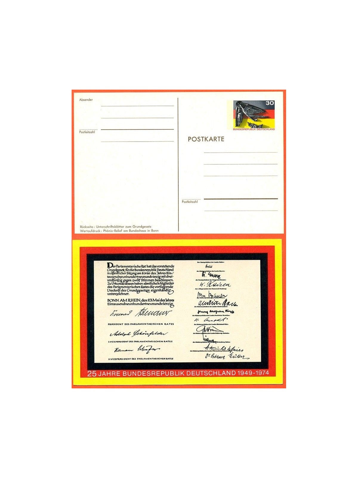 GERMANY FRG 1974 Commemorative postcard Republic anniversary