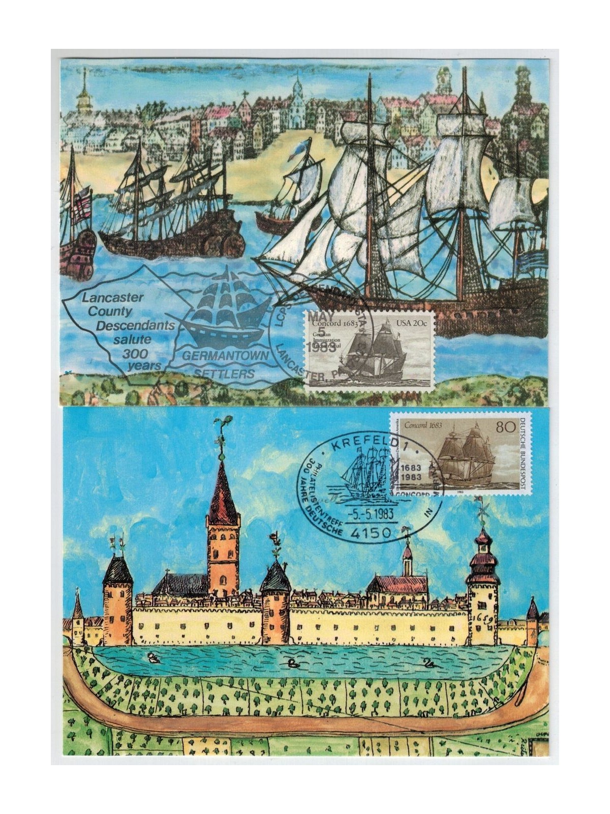 GERMANY FRG - USA 1983 No. 4 Commemorative postcards Concord