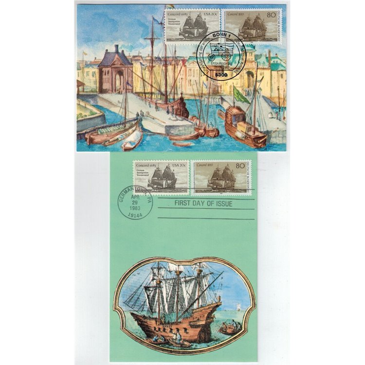 GERMANIA BRD - USA 1983 N° 4 Cartoline commemorative Concord