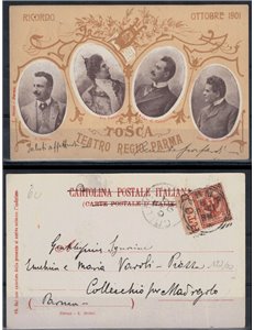 1901 Giacomo Puccini, Tosca, Teatro Regio di Parma, traveled souvenir postcard