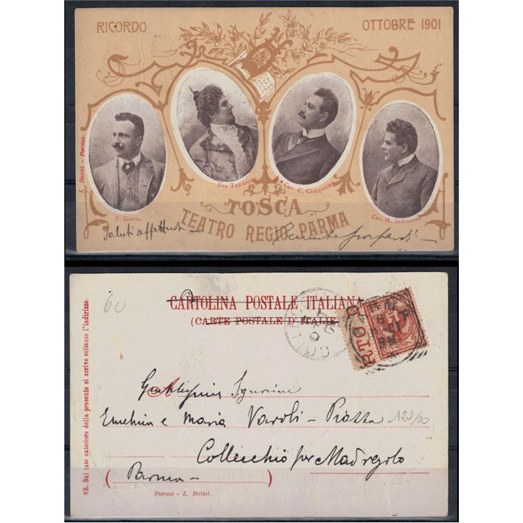 1901 Giacomo Puccini, Tosca, Teatro Regio di Parma, traveled souvenir postcard
