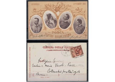 1901 Giacomo Puccini, Tosca, Teatro Regio di Parma, cartolina ricordo viaggiata