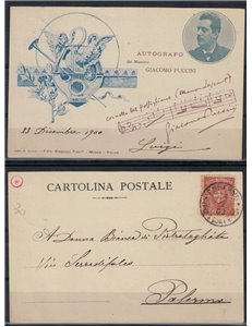 1900 Autograph of Maestro Giacomo Puccini, circulated postcard