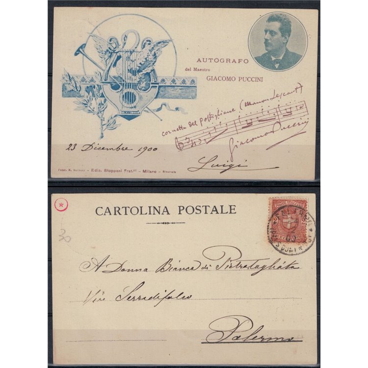 1900 Autograph of Maestro Giacomo Puccini, circulated postcard