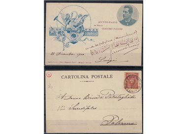 1900 Autografo del Maestro Giacomo Puccini, cartolina viaggiata