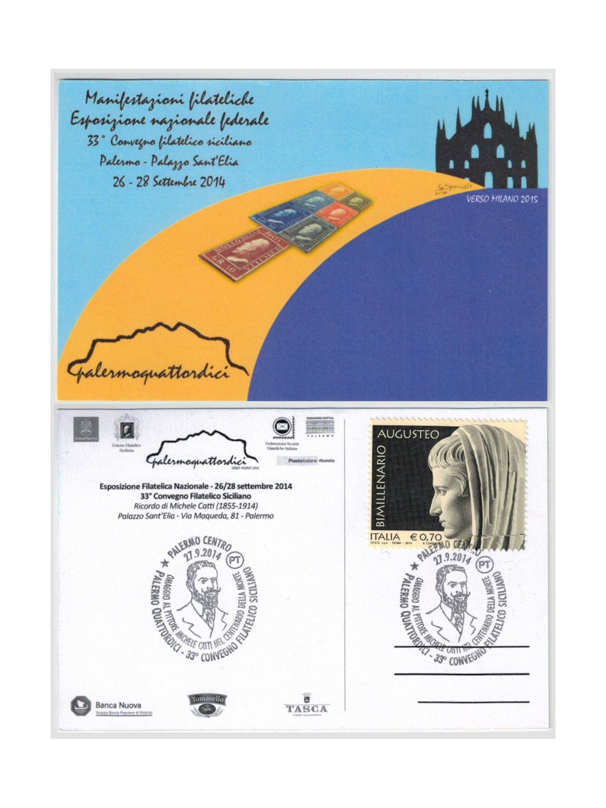 CARTOLINA Esposizione filatelica nazionale Palermo 14