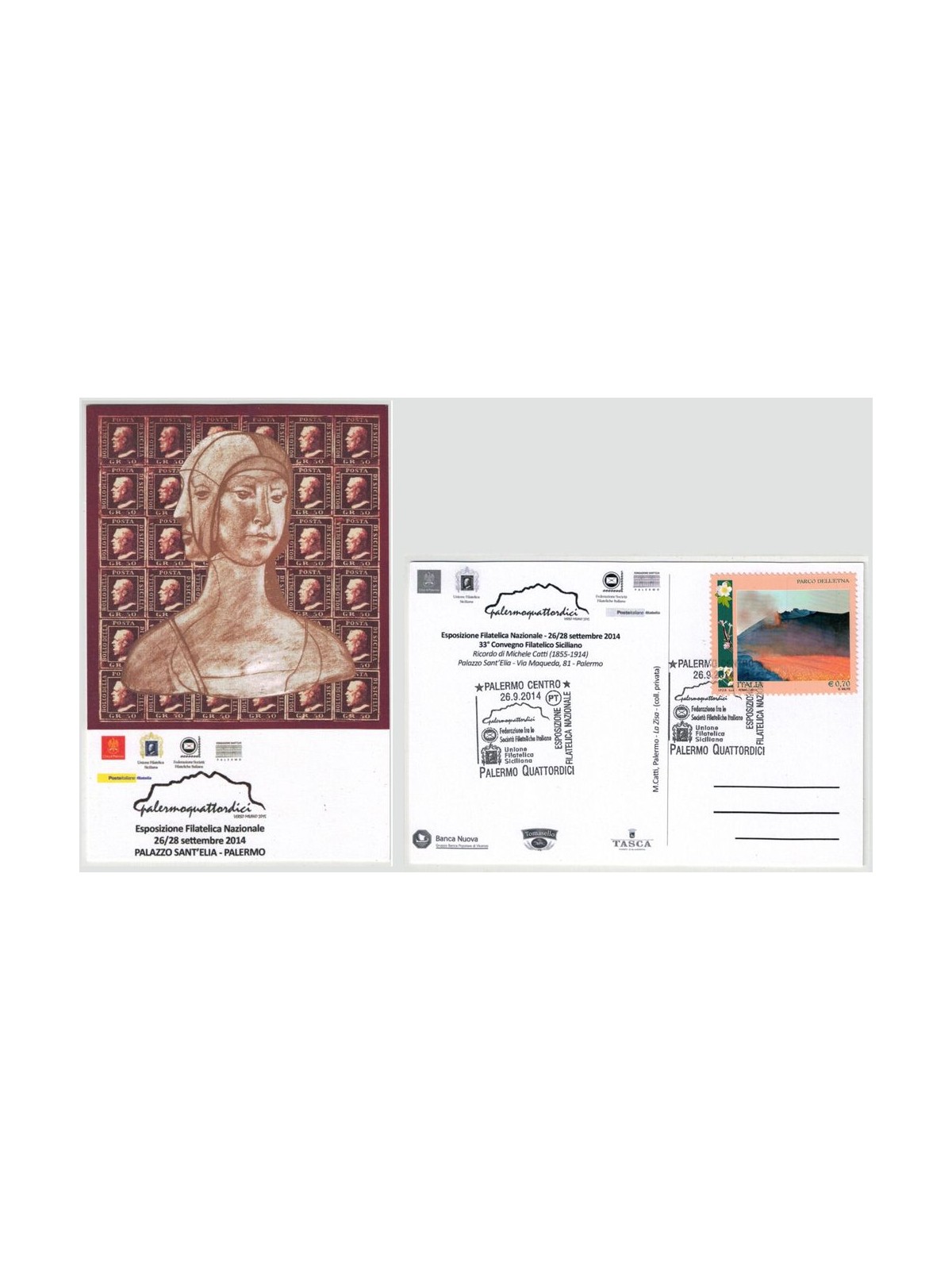 POSTCARD National Philatelic Exhibition Palermo 14 26-09