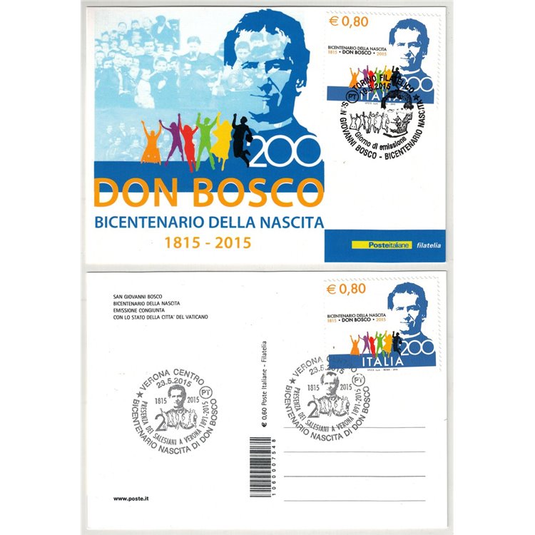 CARTOLINA Bicentenario della nascita di Don Bosco con annullo 1° giorno