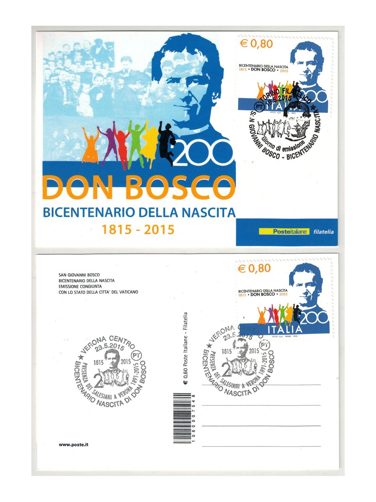 POSTCARD Bicentenary of the birth of Don Bosco with 1st day cancellation