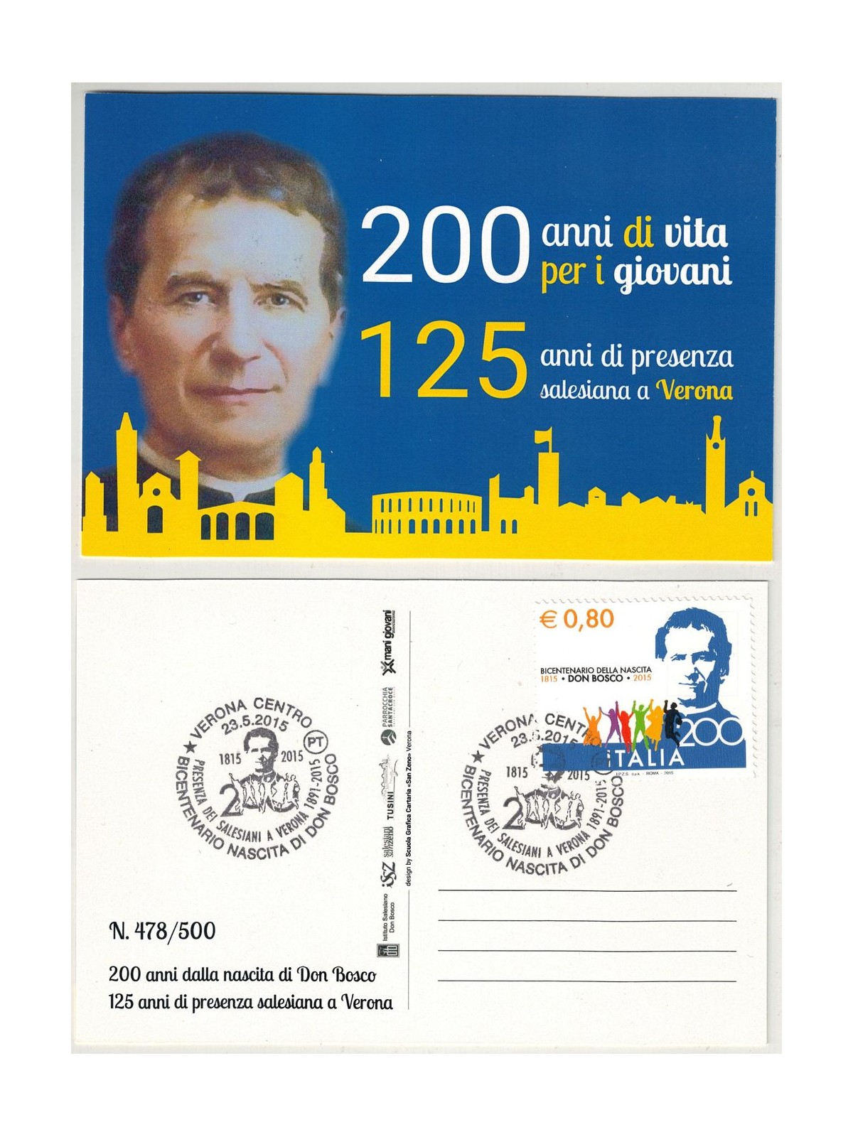 POSTCARD Bicentenary of the birth of Don Bosco issued by the Salesians