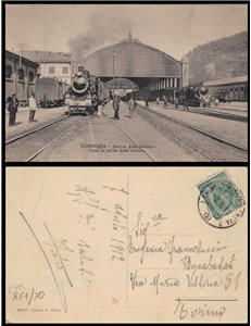 POSTCARD Ventimiglia station, train arriving from France