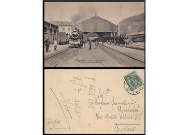 CARTOLINA Stazione di Ventimiglia, treno in arrivo dalla Francia