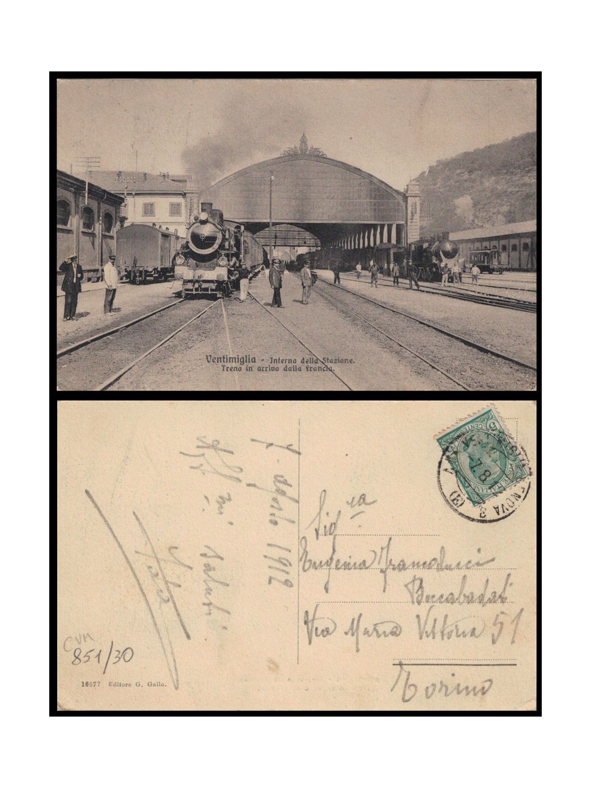 POSTCARD Ventimiglia station, train arriving from France