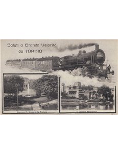 POSTCARD Greetings at High Speed from Turin, Station and Castle
