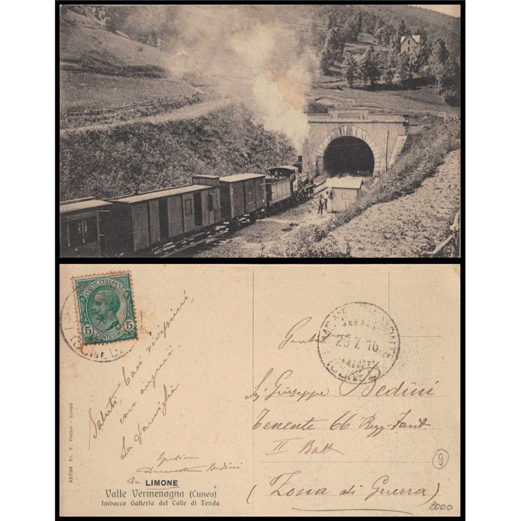 POSTCARD Limone (Vermenagna Valley), train entering the tunnel