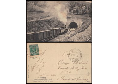 POSTCARD Limone (Vermenagna Valley), train entering the tunnel