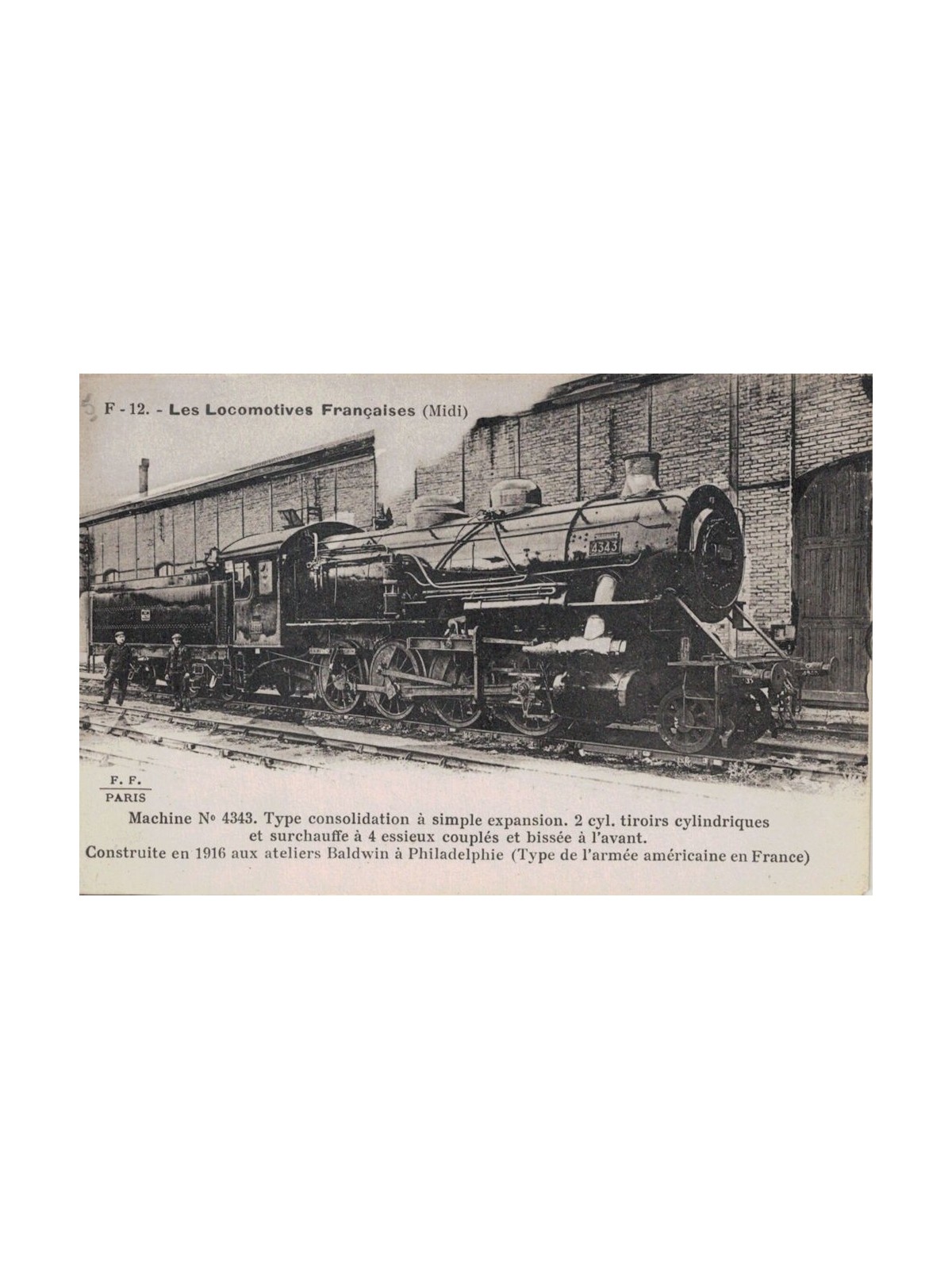 POSTCARD Les Locomotives Françaises, Consolidation Locomotive 4343