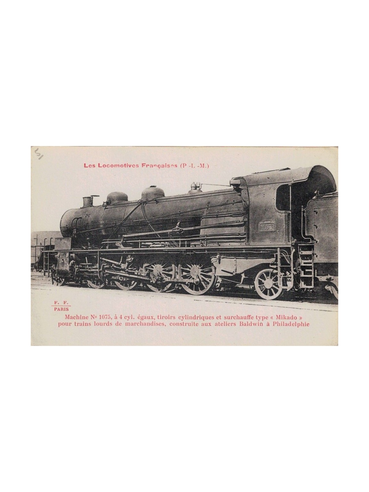 CARTOLINA Les Locomotives Françaises, Locomotiva Mikado 1075
