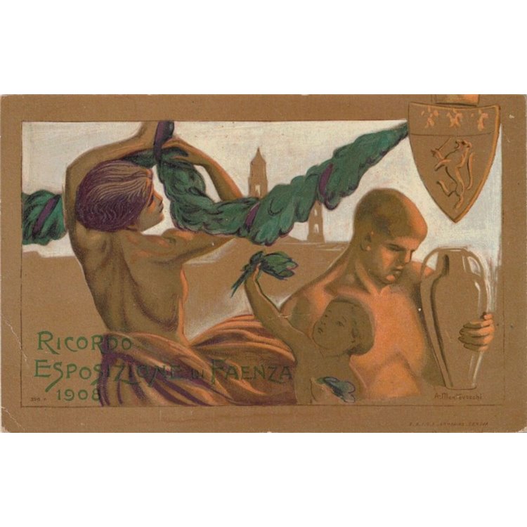 CARTOLINA Ricordo Esposizione di Faenza 1908, onoranze a Evangelista Torricelli