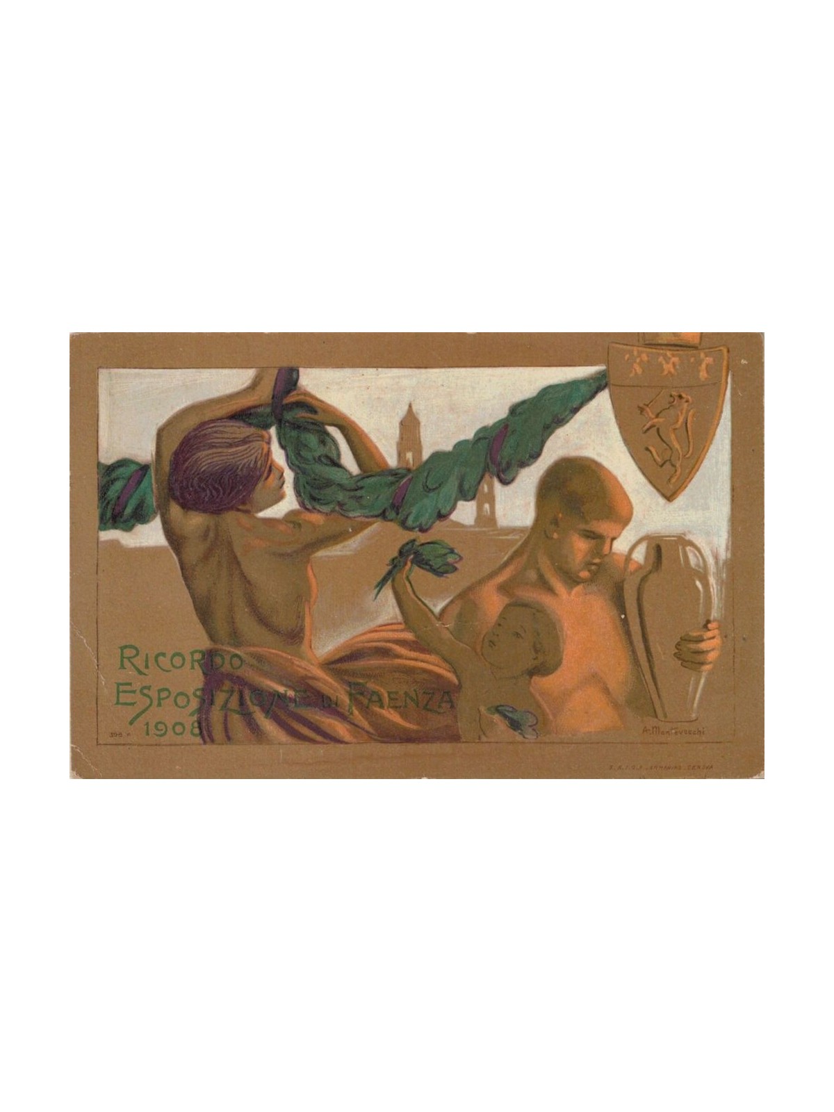 POSTCARD Commemorating the 1908 Faenza Exhibition, honoring Evangelista Torricelli