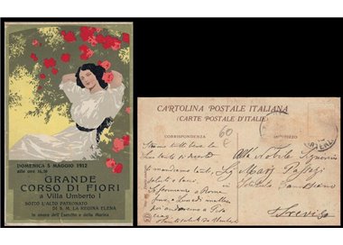 CARTOLINA Grande Corso di Fiori a Villa Umberto I (Roma 1912)