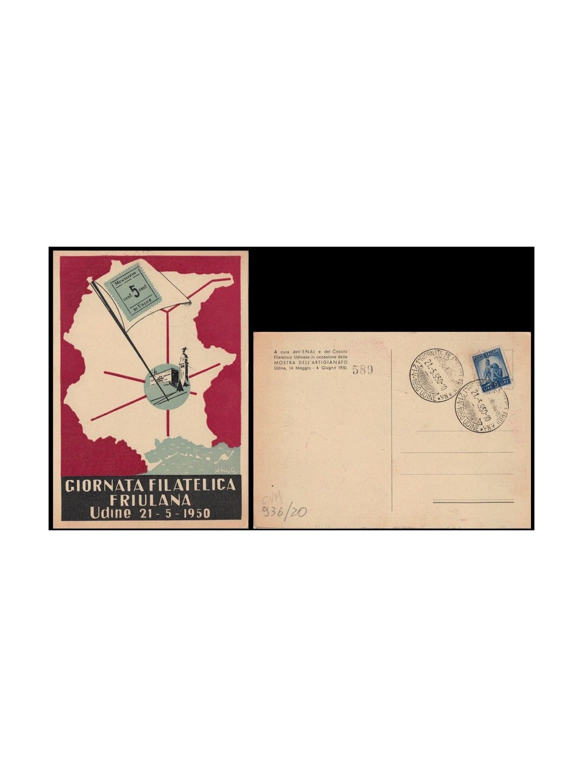 CARTOLINA 1ª Giornata Filatelica Friulana (Udine 1950)