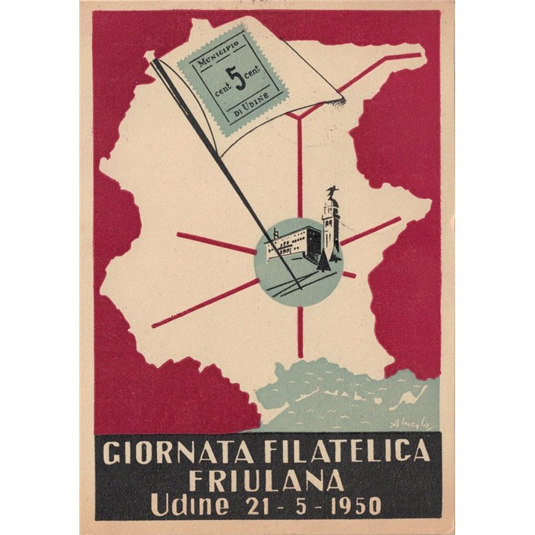 CARTOLINA 1ª Giornata Filatelica Friulana (Udine 1950)