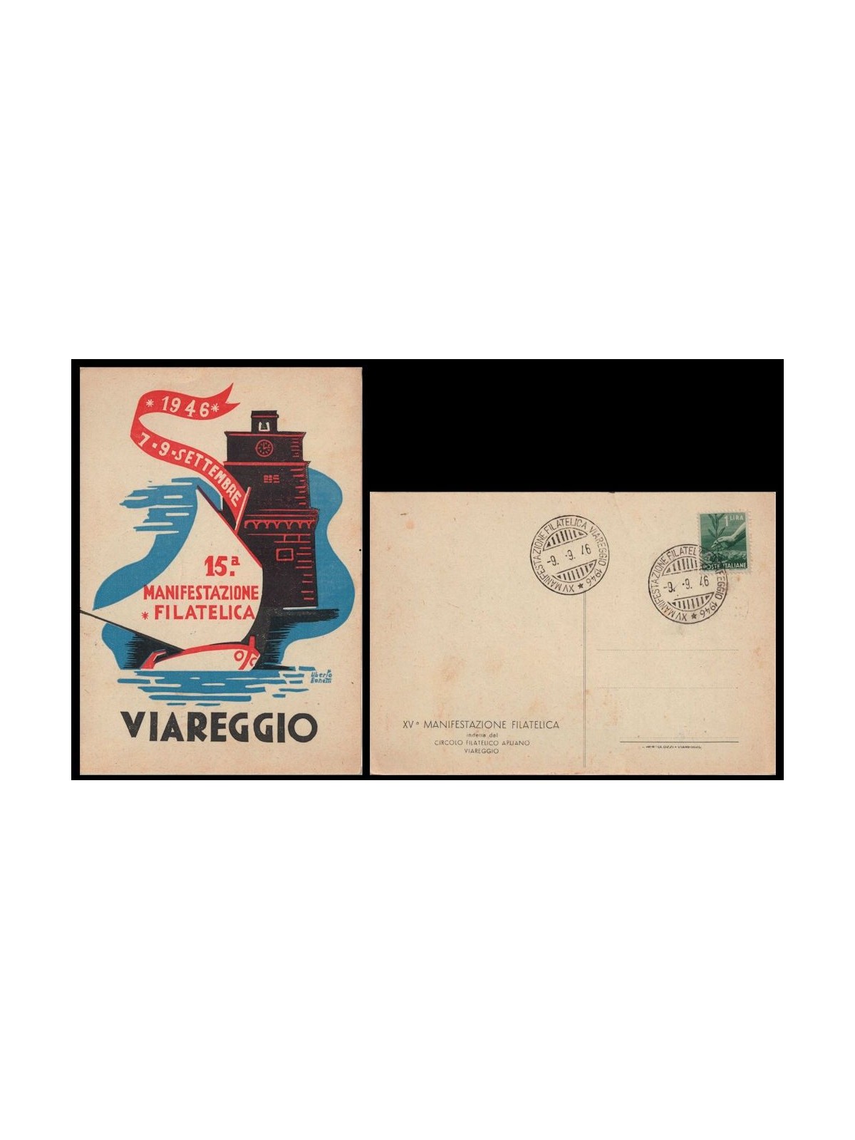 CARTOLINA 15ª Manifestazione Filatelica (Viareggio 1946)