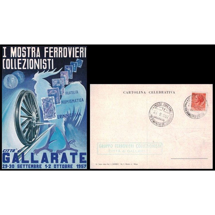 POSTCARD 1st Railway Collectors Exhibition (Gallarate 1957)