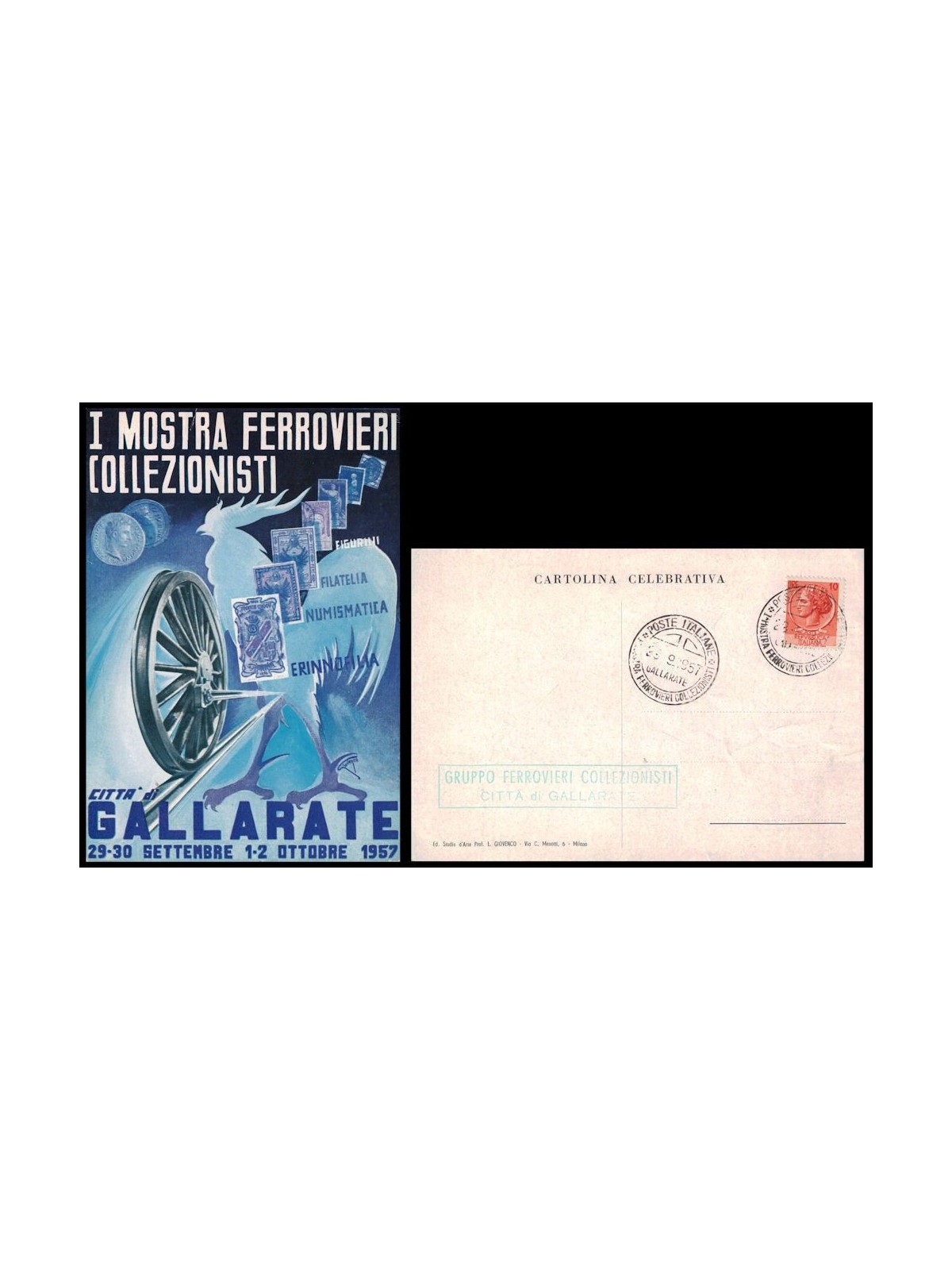 POSTCARD 1st Railway Collectors Exhibition (Gallarate 1957)