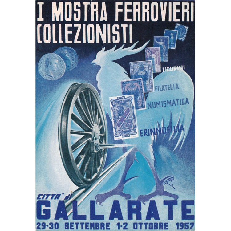 CARTOLINA 1ª Mostra Ferrovieri Collezionisti (Gallarate 1957)