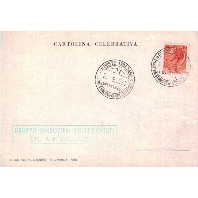 CARTOLINA 1ª Mostra Ferrovieri Collezionisti (Gallarate 1957)