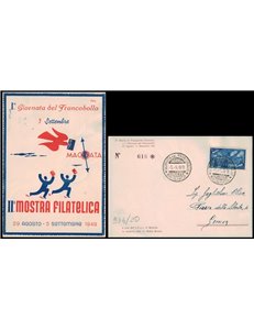 POSTCARD 1st Stamp Day and 2nd Philatelic Exhibition (Macerata 1948)