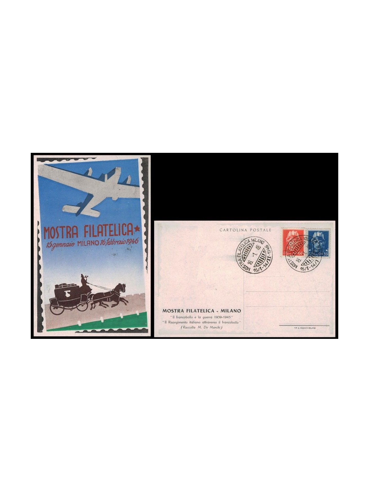 POSTCARD Philatelic Exhibition (Milan 1946)