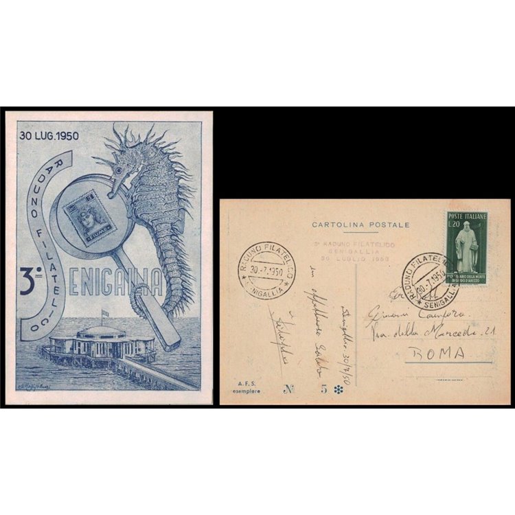 POSTCARD 3rd Philatelic Meeting (Senigallia 1950)