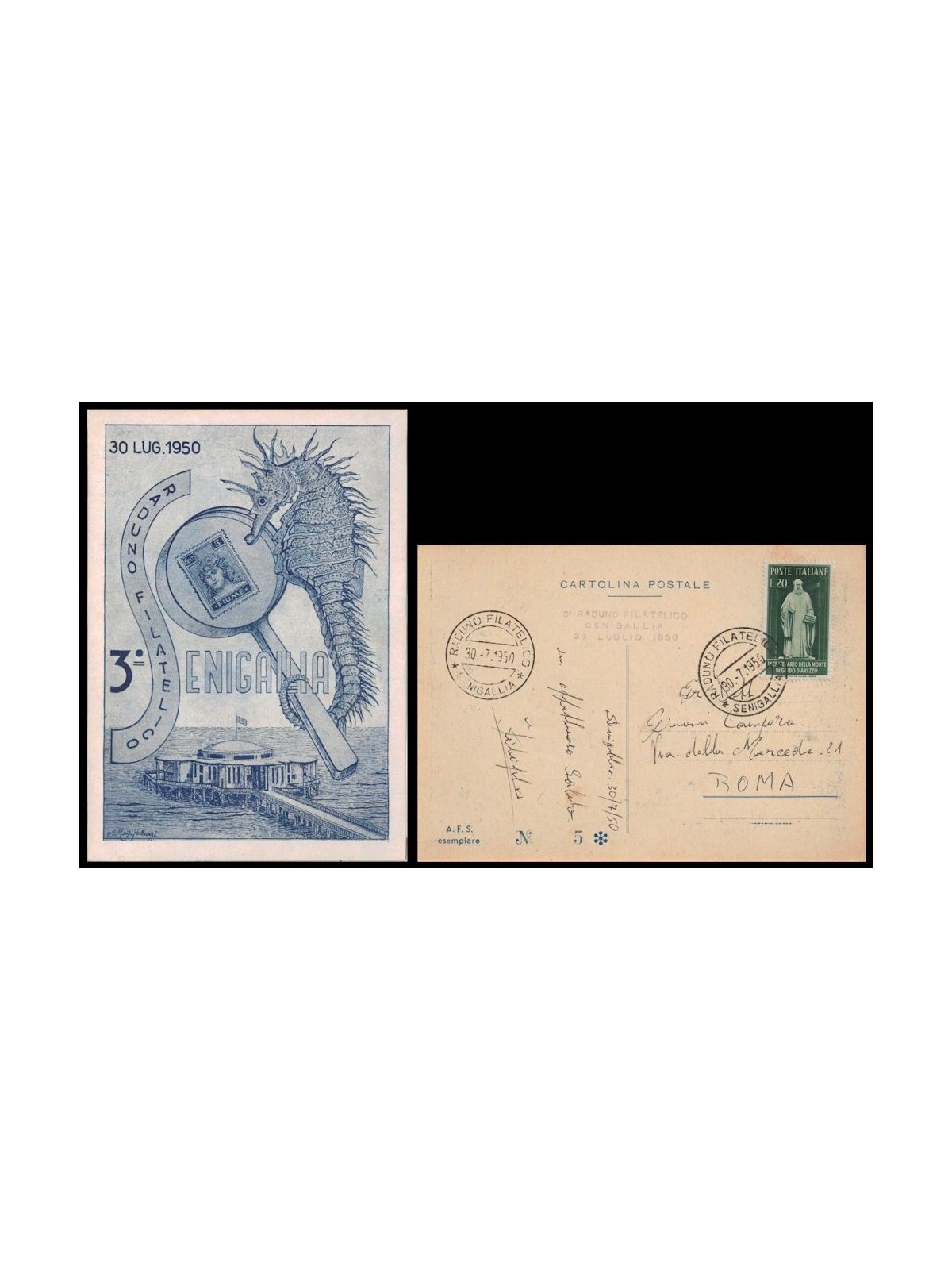 CARTOLINA 3° Raduno Filatelico (Senigallia 1950)