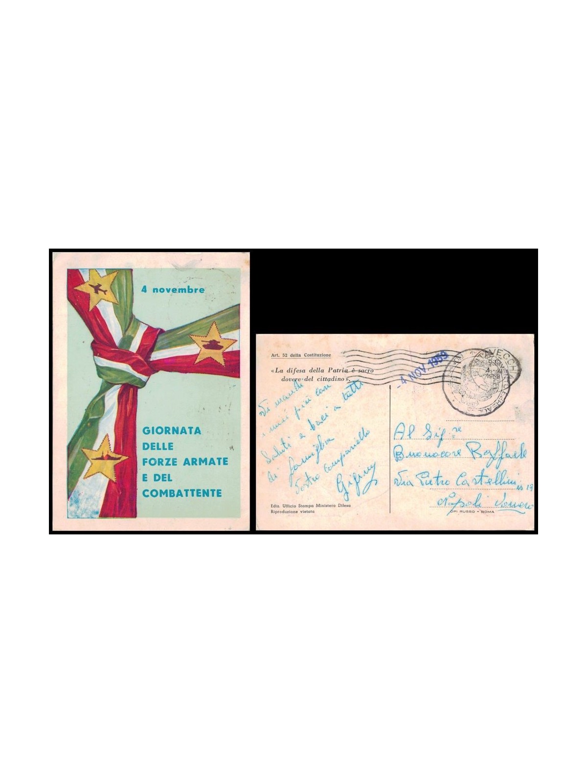 POSTCARD Armed Forces and Combatant Day (1959)