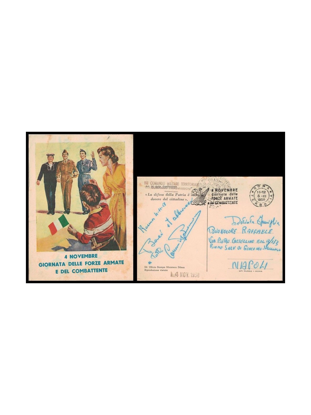 POSTCARD Armed Forces and Combatant Day (1958)