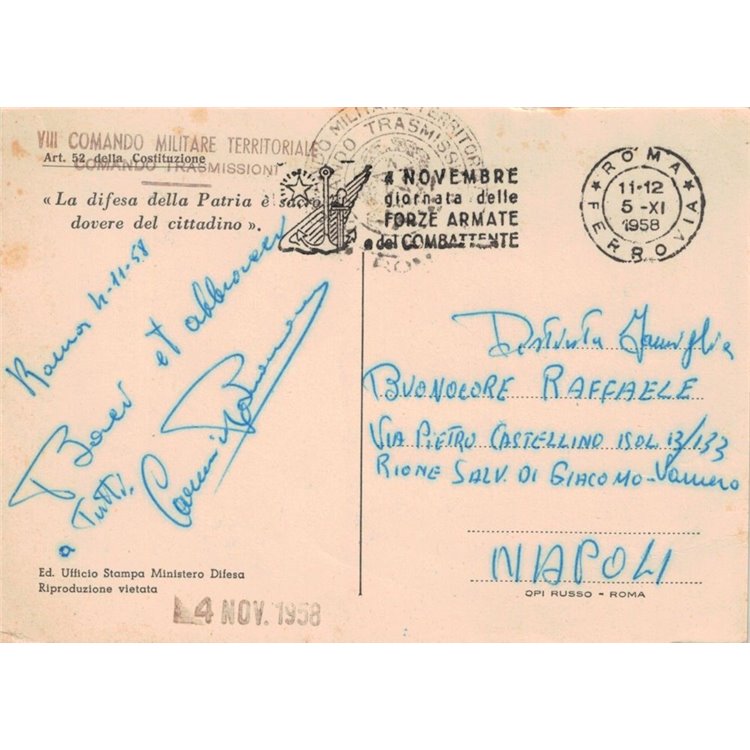 CARTOLINA Giornata delle Forze Armate e del Combattente (1958)