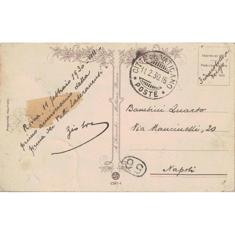 CARTOLINA 1° Anniversario dei Patti Lateranensi (1930)