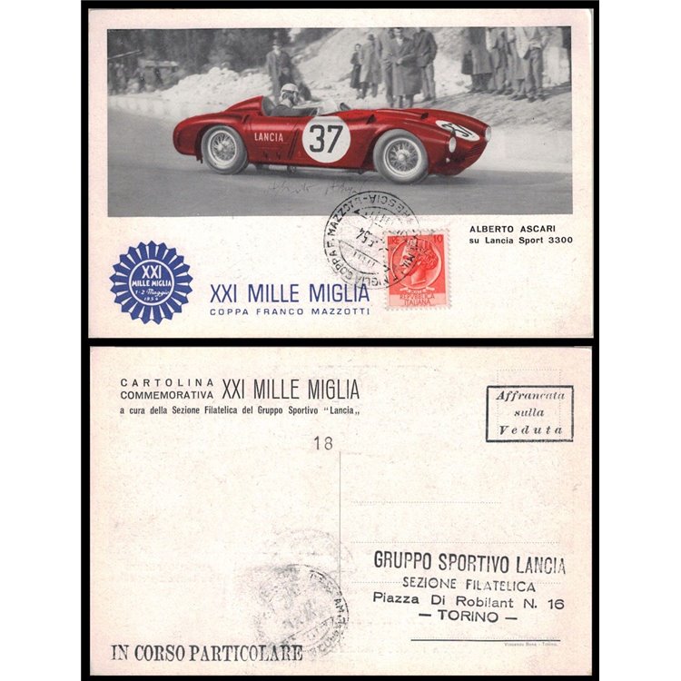 CARTOLINA 21ª Edizione della Mille Miglia, Alberto Ascari (1954)