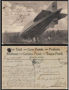 CARTOLINA Dirigibile Zeppelin L49 catturato dai francesi (1917)