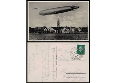CARTOLINA Dirigibile Zeppelin in volo su Friedrichshafen (1931)