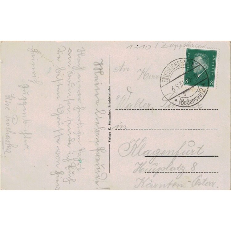 CARTOLINA Dirigibile Zeppelin in volo su Friedrichshafen (1931)