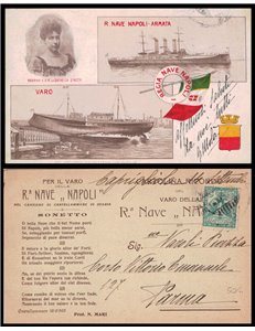 CARTOLINA Varo della Regia Nave Napoli (1905)